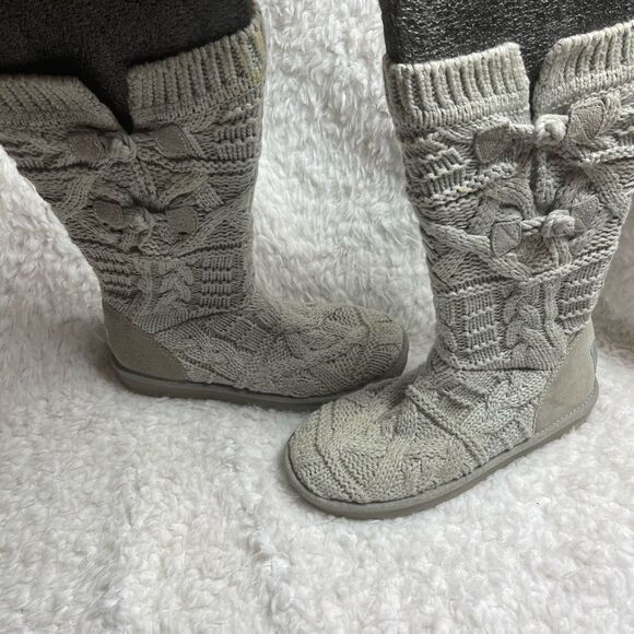 UGG kalla cable knit gray tall boots back suede fur footbed lining size 8